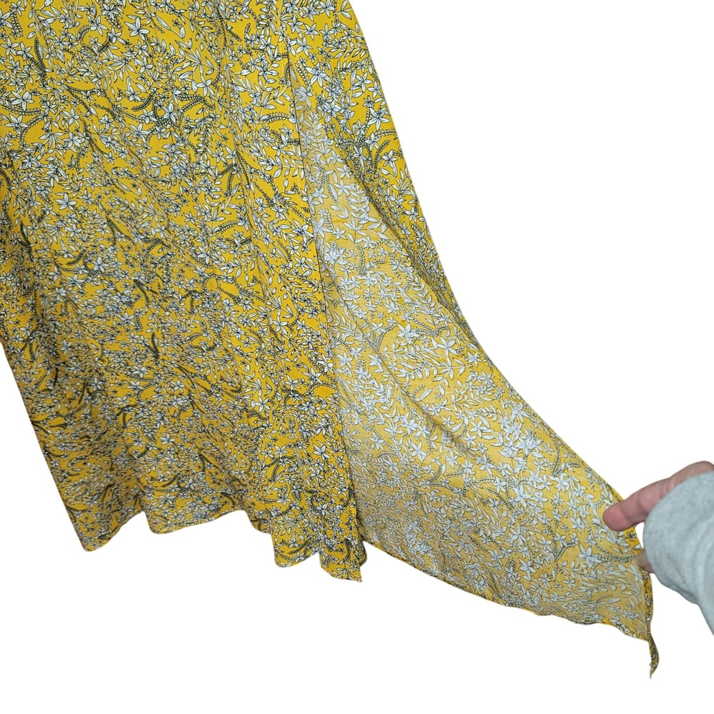 Women's Maxi Yellow Dress Cotton Blend S Boho Floral Prairie Cottage Puff Sleeve - Picture 9 of 14